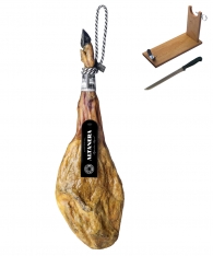 Jambon Pata Negra 100% ibérique pur nourri de glands Altadehesa + support à jambon + couteau