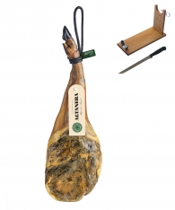 Jambon Pata Negra ibérique (épaule) nourri en pâturages Altadehesa + support à jambon + couteau